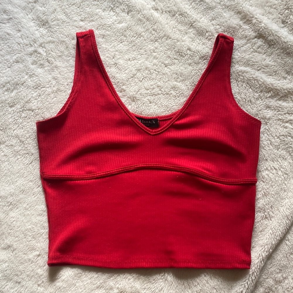 Red Ribbed Crop Top